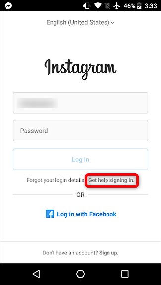 بازیابی رمز اکانت Instagram از طریق اپلیکیشن