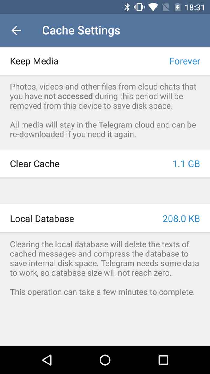 حذف خودکار اطلاعات کش تلگرام